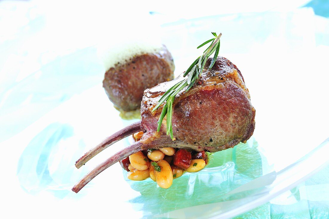 Rack of lamb with borlotti beans and chorizo