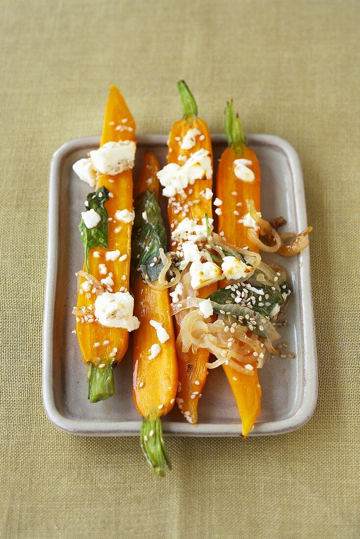 Carrots with melted feta topping