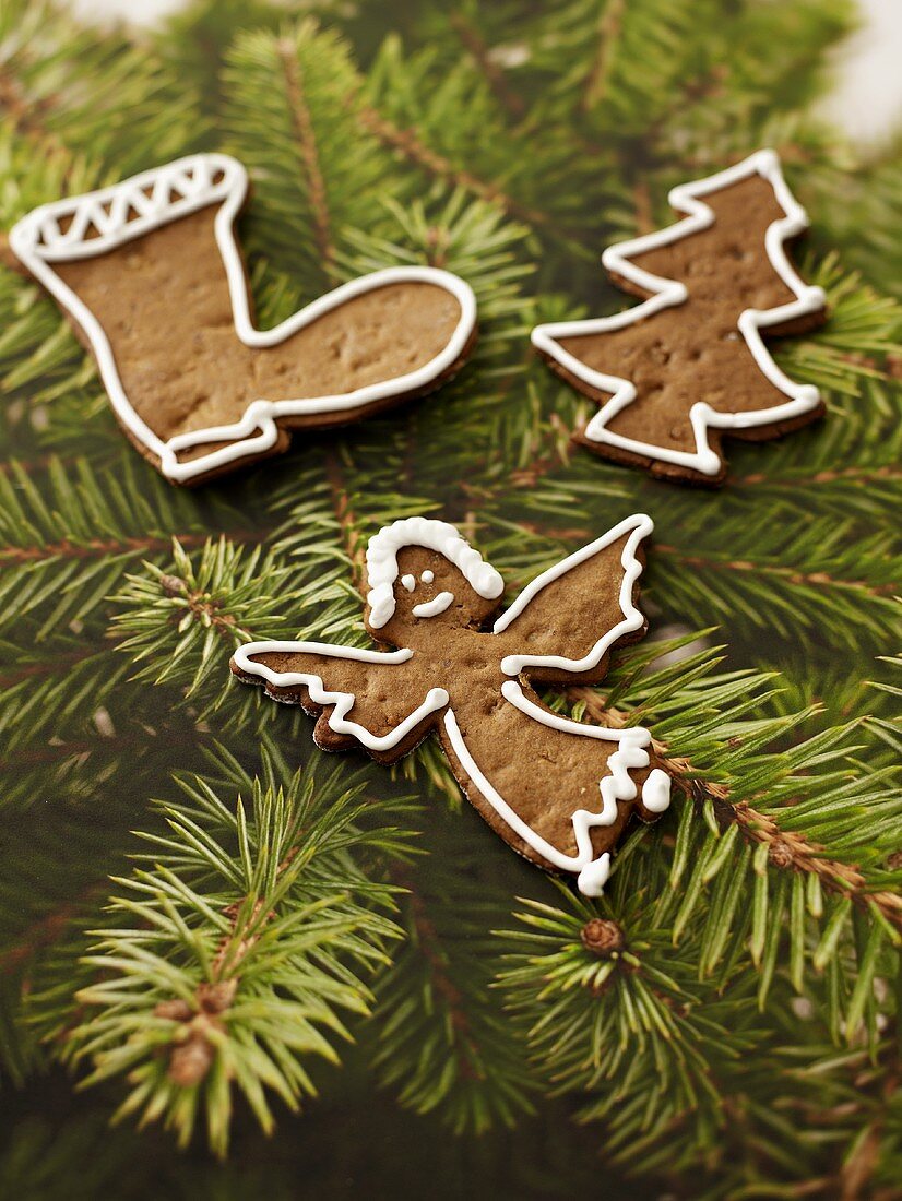 Gingerbread tree ornaments on Christmas tree