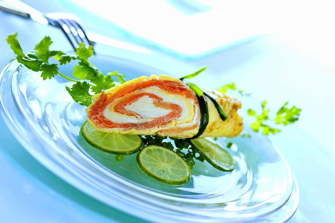 Pancake filled with salmon and soft cheese