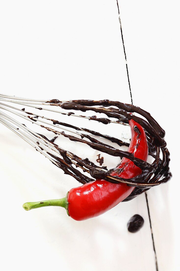 Chilli chocolate with chilli on a whisk
