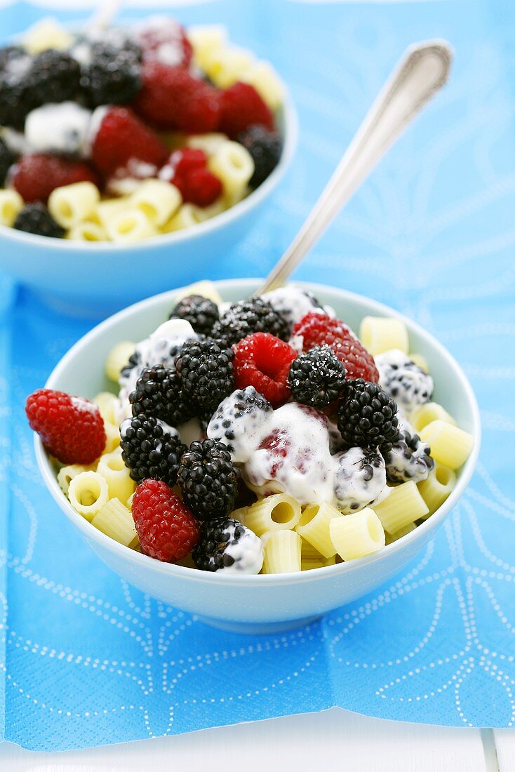 Pasta with fresh berries and cream