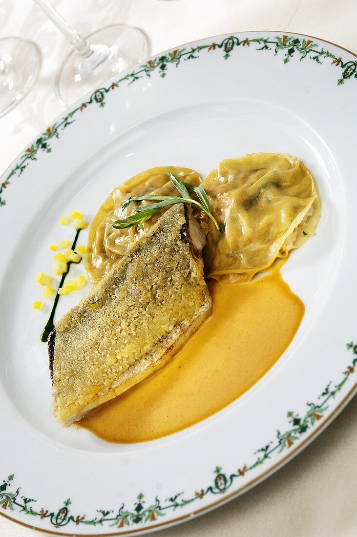 Sea bream fillet with vegetable ravioli