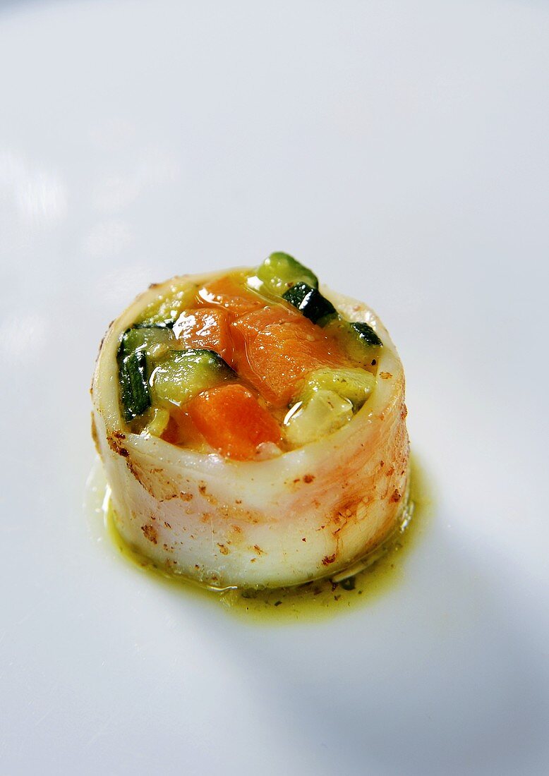 Monkfish rolls with vegetable filling