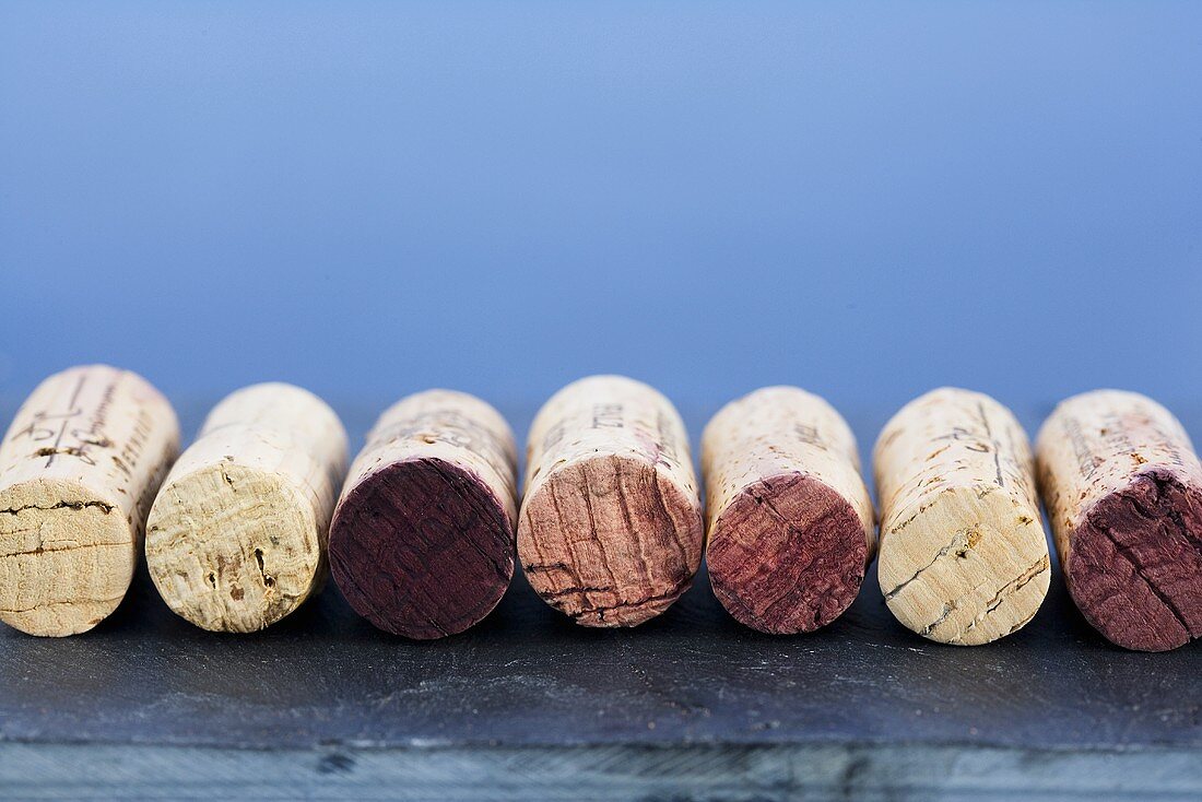 Wine corks in a row