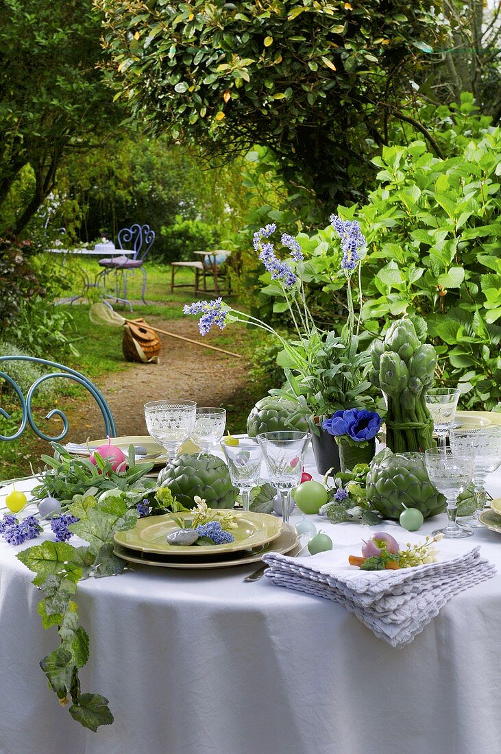 Laid table in garden