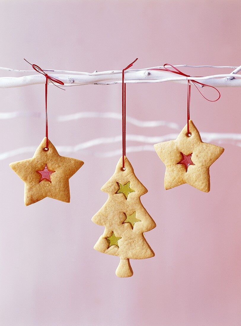 Christmas biscuits hanging up