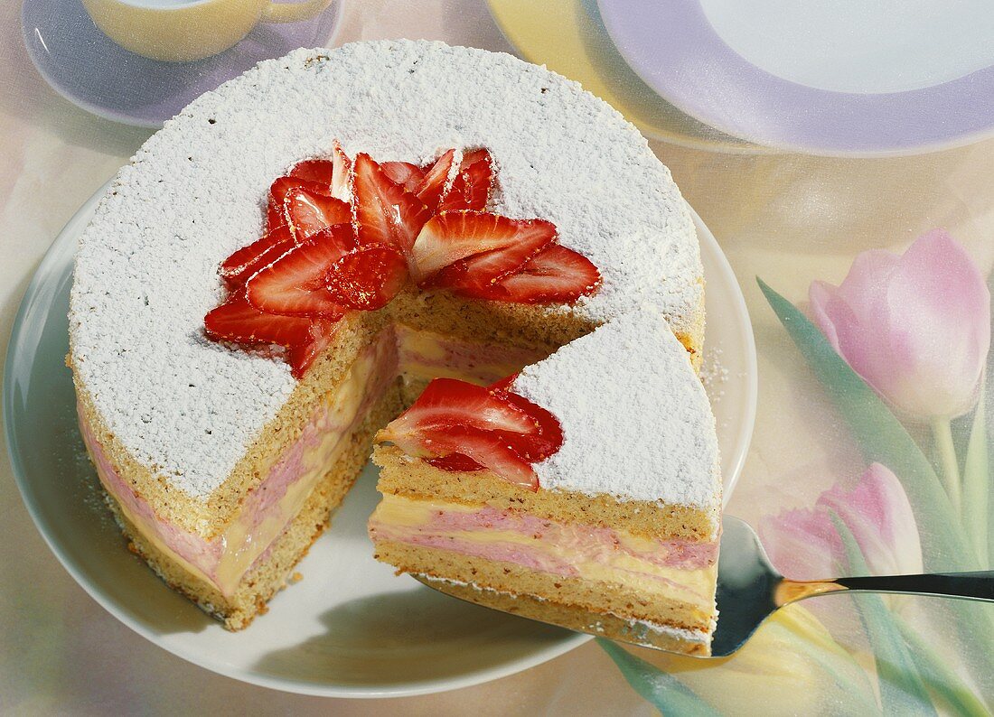 Marble cake made from strawberry and caramel quark