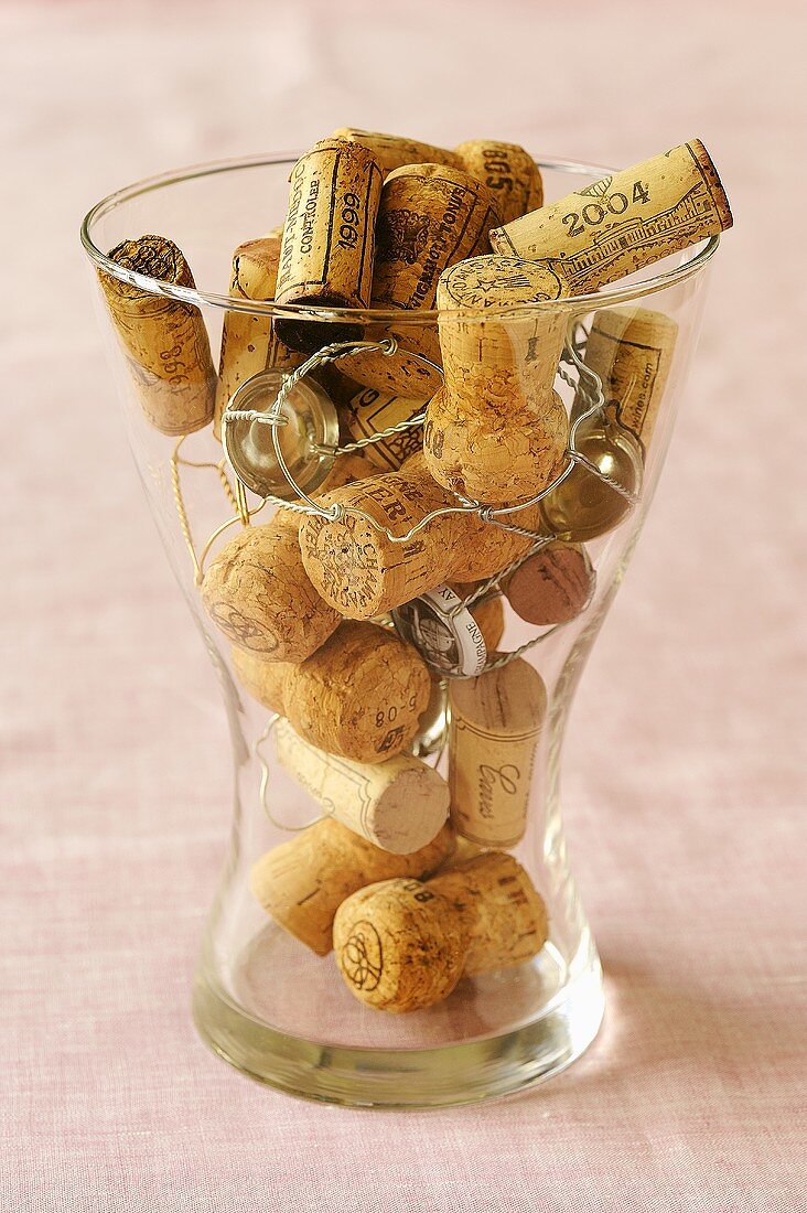 Champagne corks in a glass