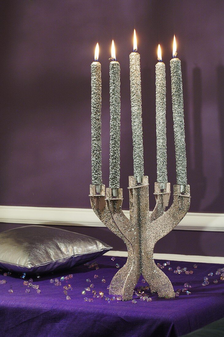 Candelabrum with five burning candles