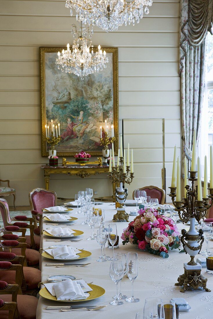 Table laid for special occasion in elegant room