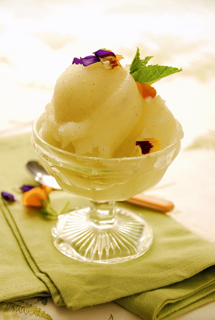 Sorbet with edible flowers