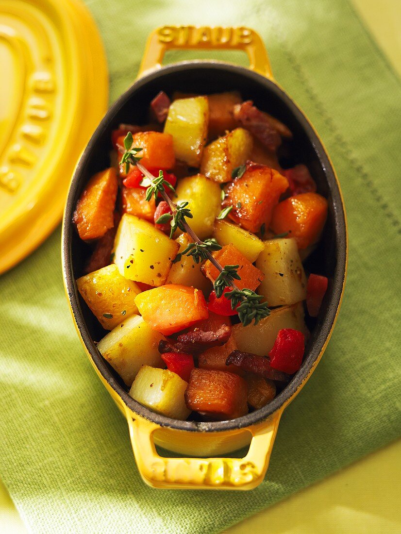 Sweet potatoes with bacon and thyme