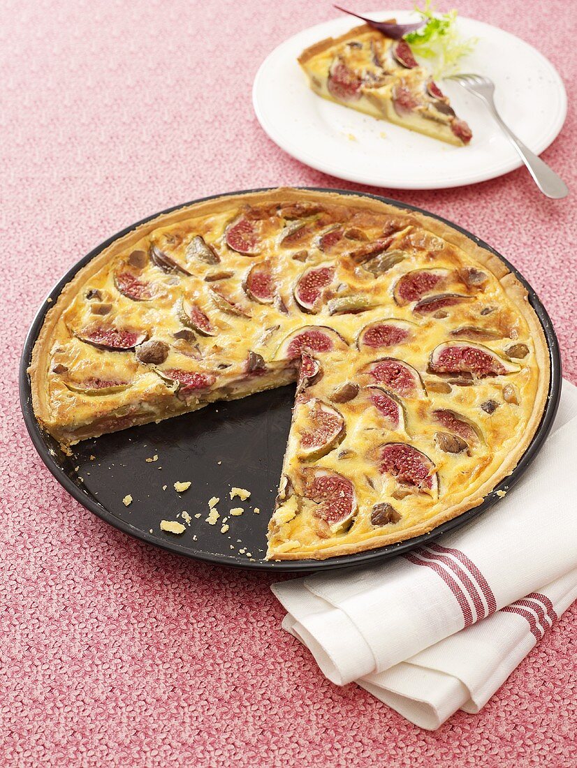 Savoury cheese, fig and chestnut quiche