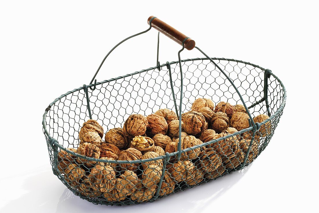 Walnuts in a wire basket