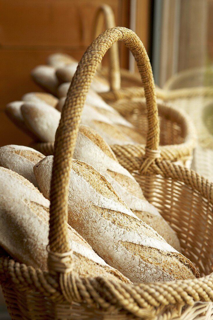 Loaves of rye bread in baskets