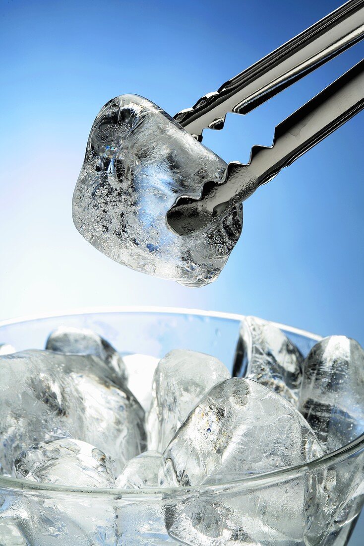 Ice tongs lifting ice cubes out of … – License Images – 921883 ❘ StockFood