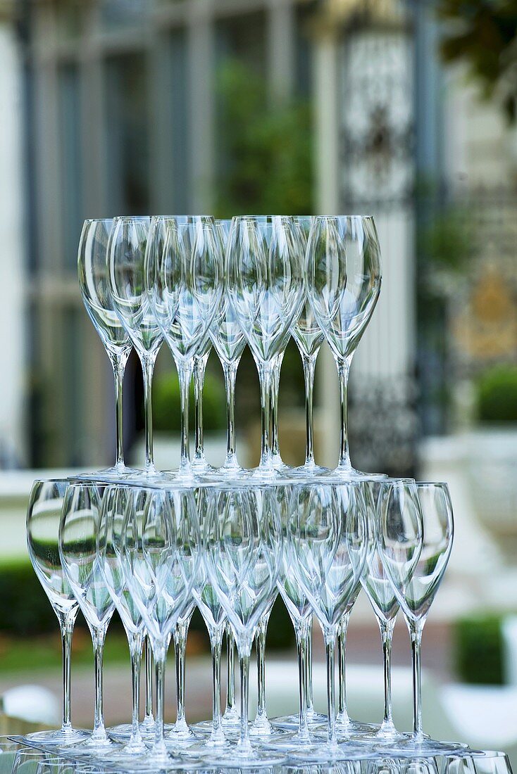 Empty wine glasses, stacked