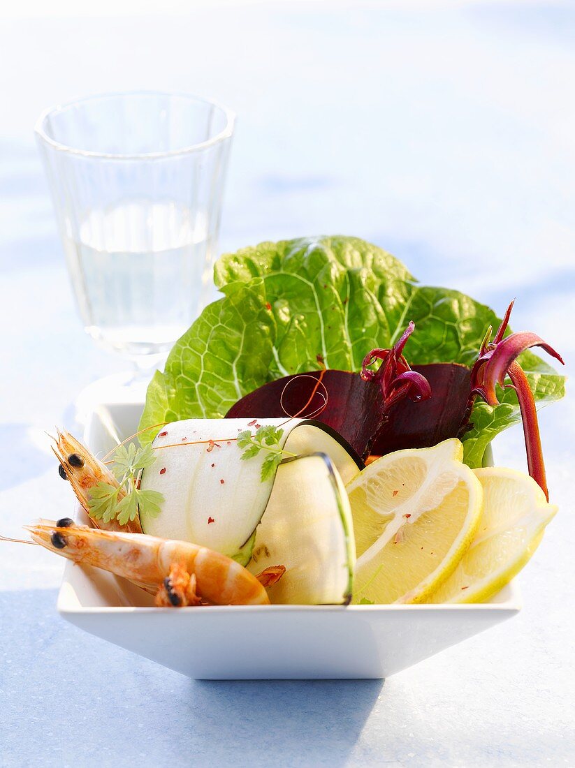 Prawns with salad garnish