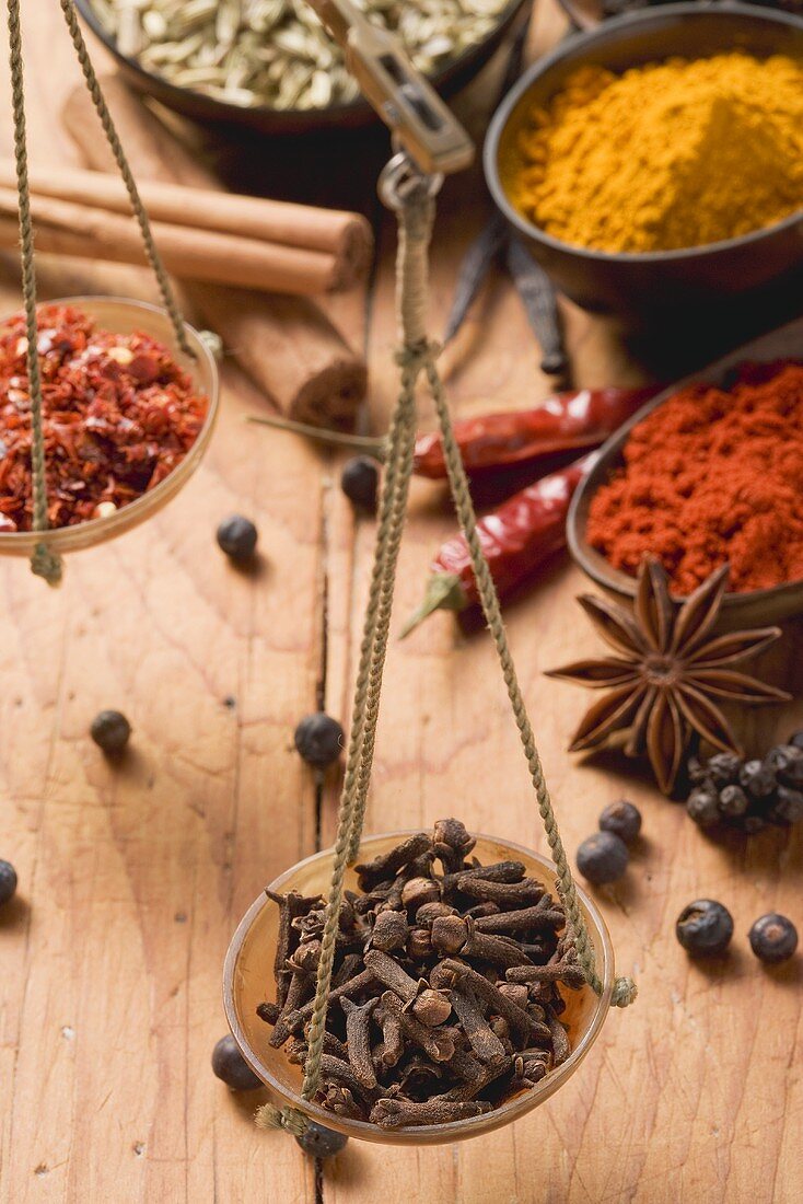 Still life with spices and scales