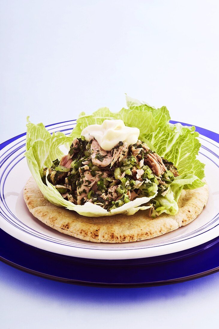 Tuna and parsley salad on flatbread