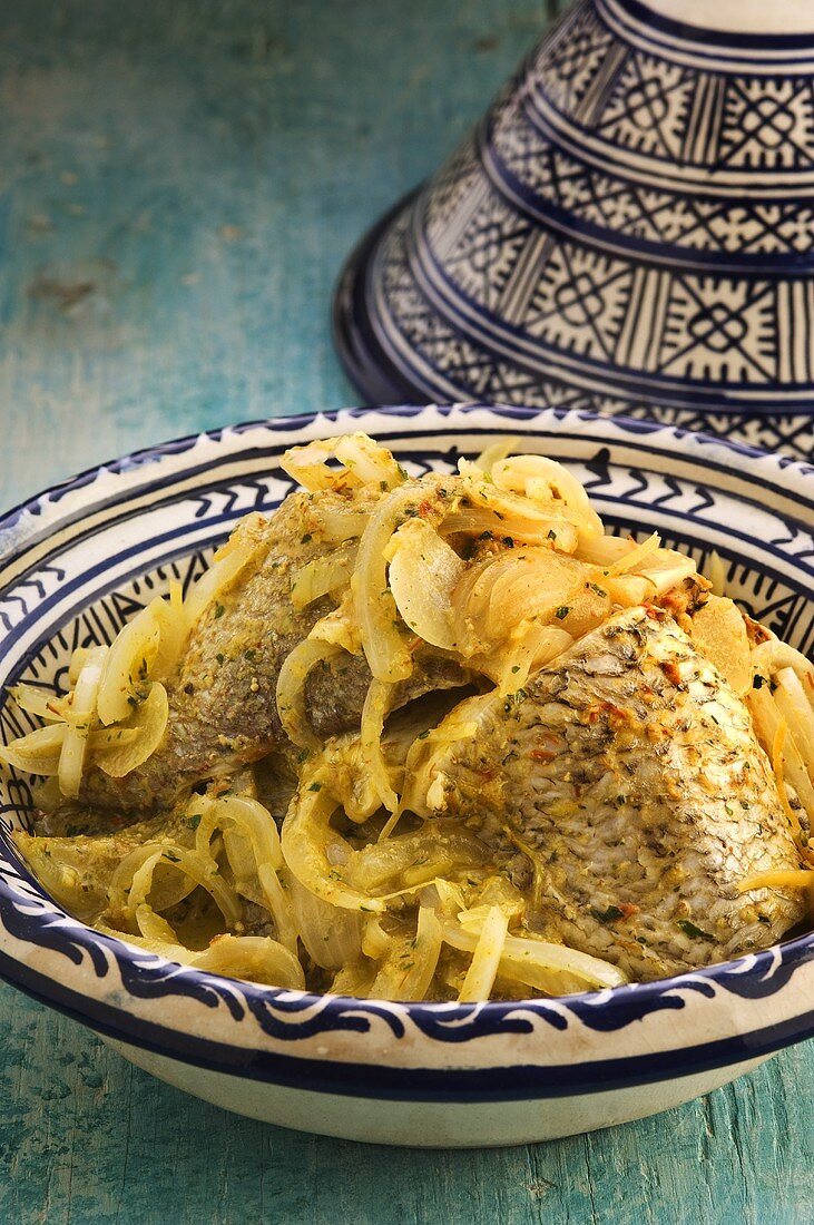 Fish and onion tajine (uncooked)