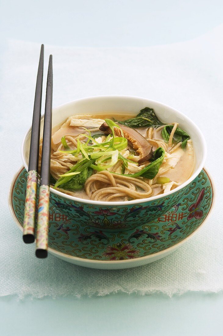 Miso soup with noodles and chicken (Japan)