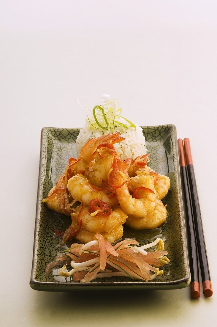 Chilli prawns with rice (Asia)