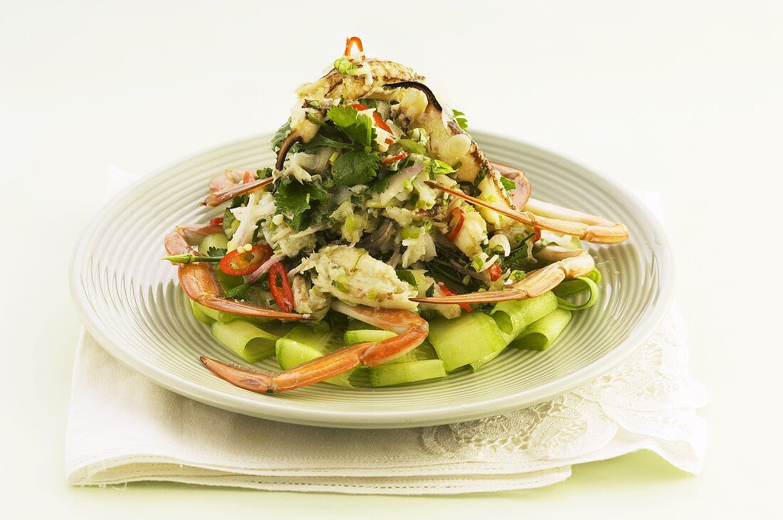Crab salad with vegetables and herbs