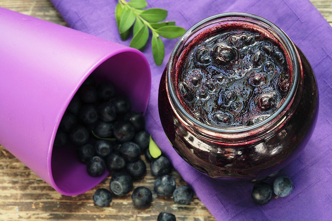 Blueberry jam in screw-top jar