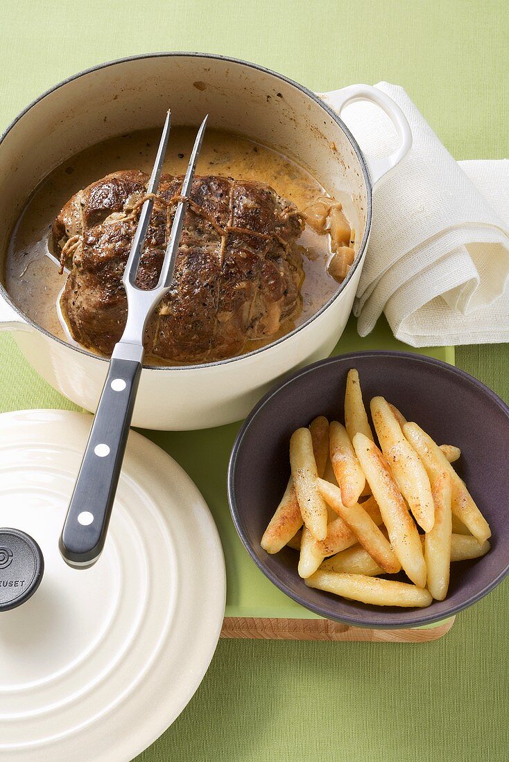 Roast wild boar with potato noodles