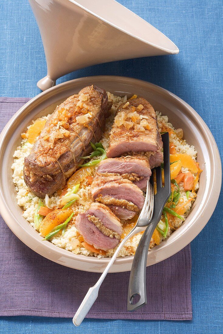 Stuffed duck breast with orange couscous