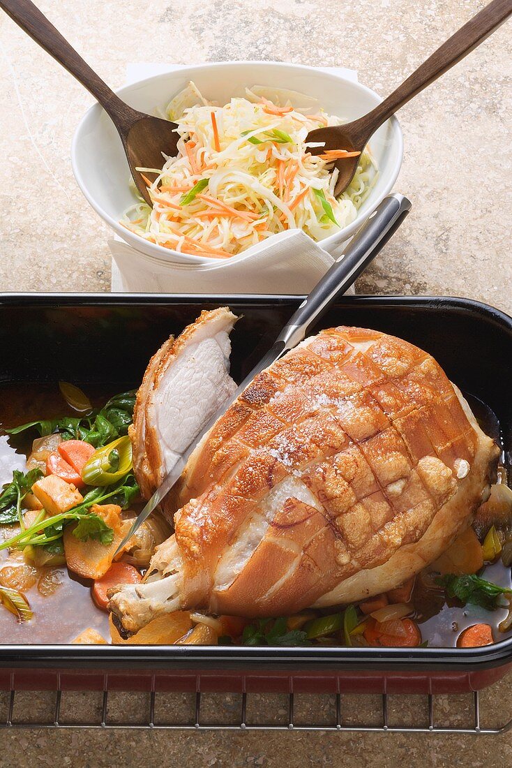 Leg of pork with cabbage and fennel salad