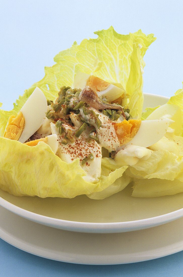 Egg salad in a lettuce leaf