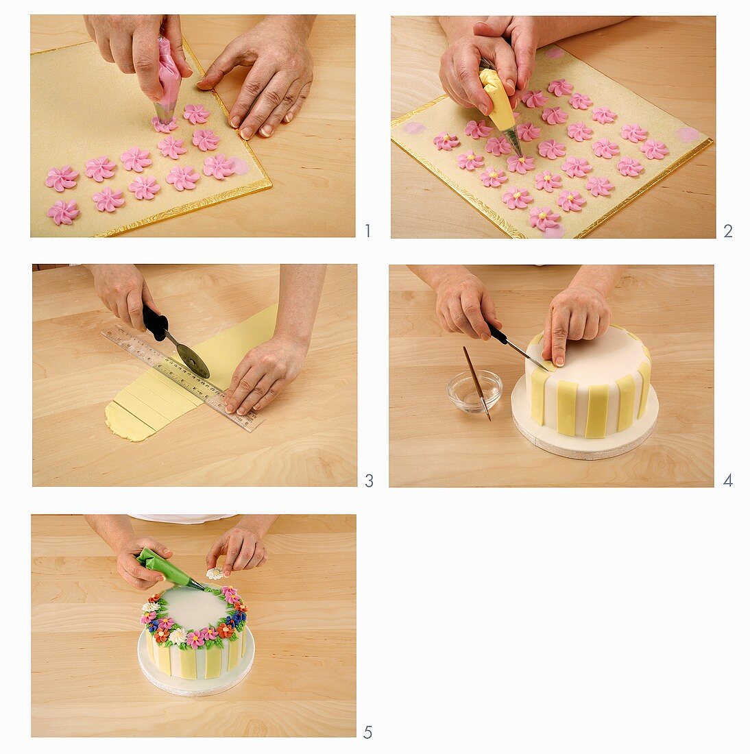 Making sugar flowers and decorating a cake