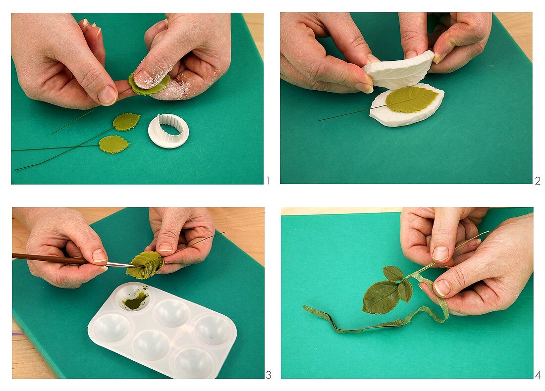 Making leaves from fondant icing