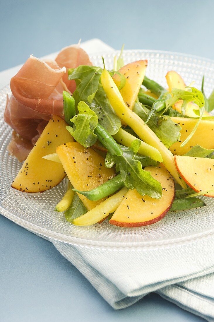 Bean and nectarine salad with prosciutto