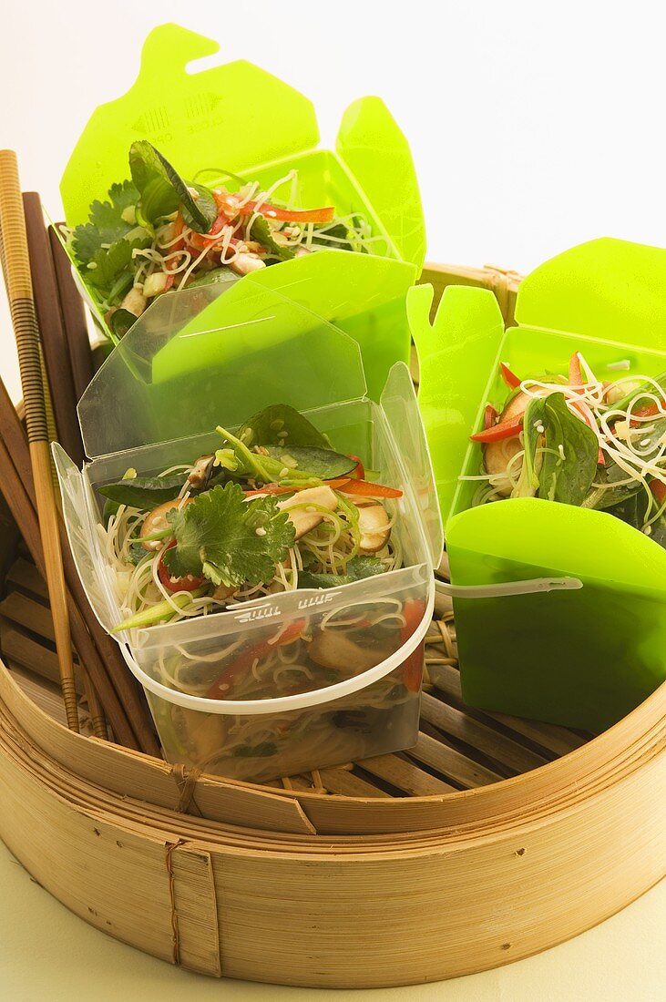 Asian noodle salad in take-away box