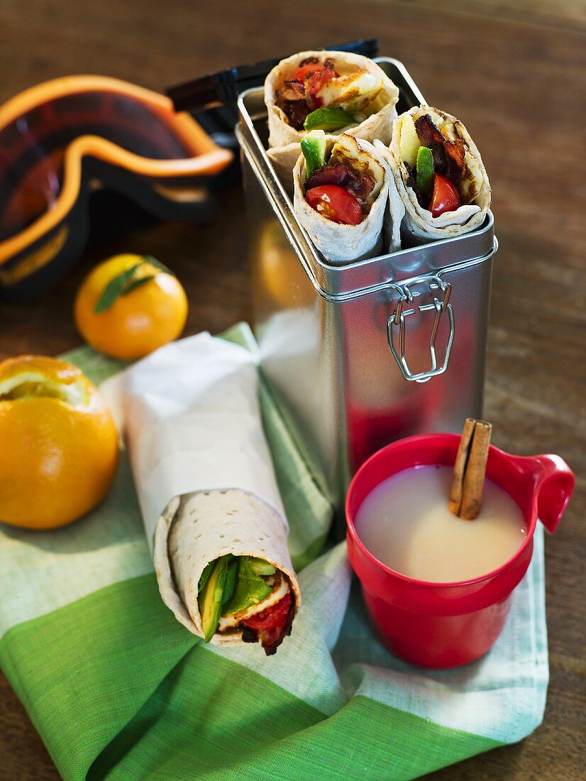 Wraps and cinnamon milk