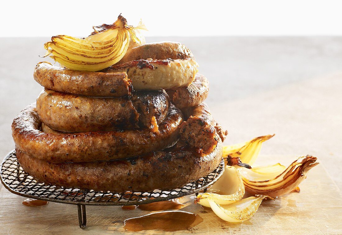Fried air-dried sausages with onions (S. Africa)