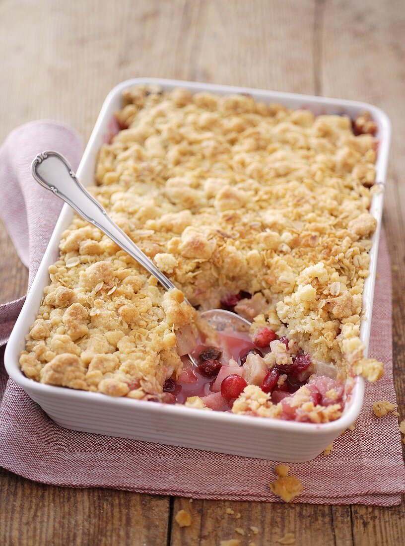Cranberry crumble in baking dish