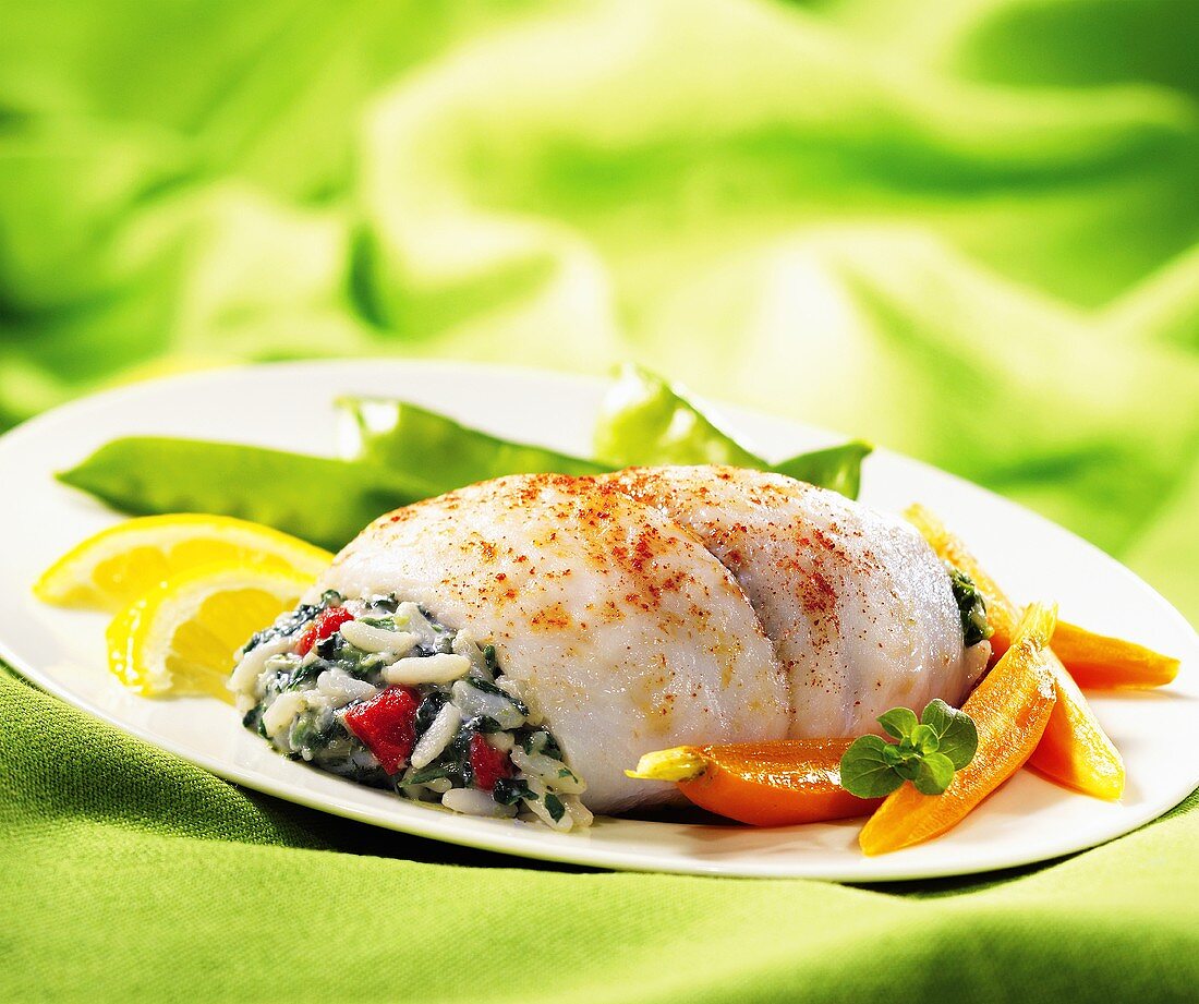 Sole with rice and vegetable stuffing
