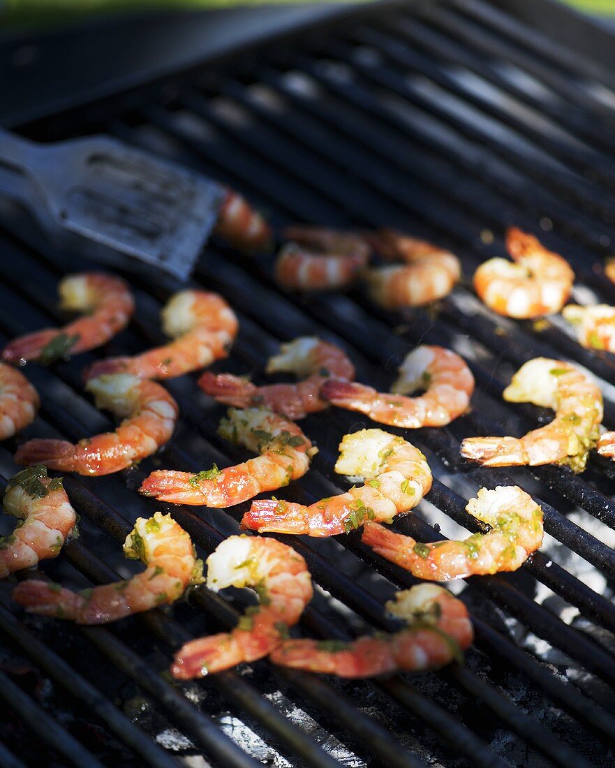 Prawns with Middle Eastern marinade on barbecue