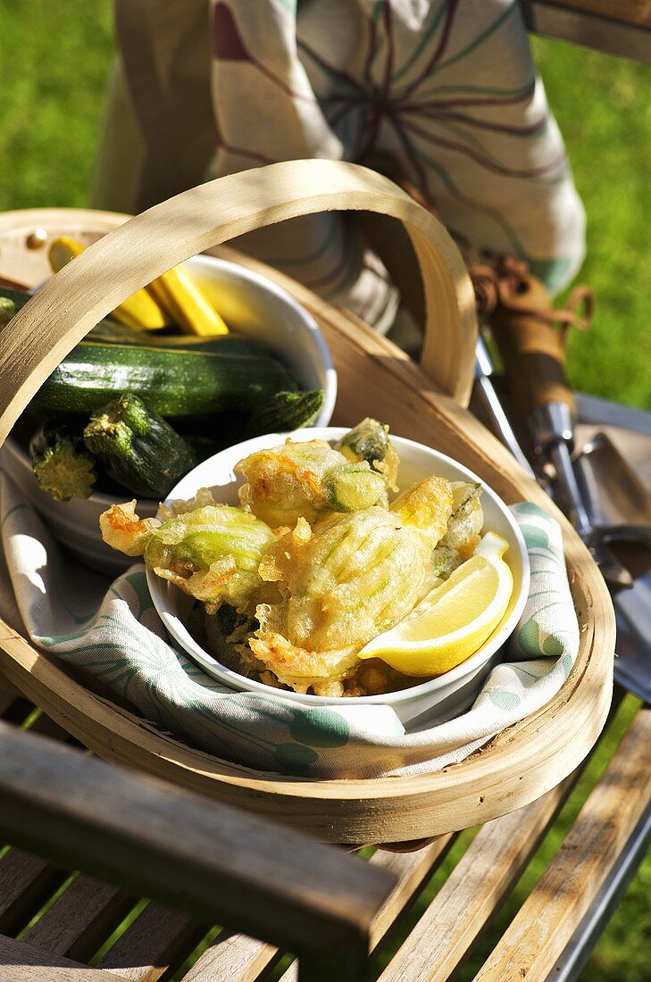 Deep-fried courgette flowers