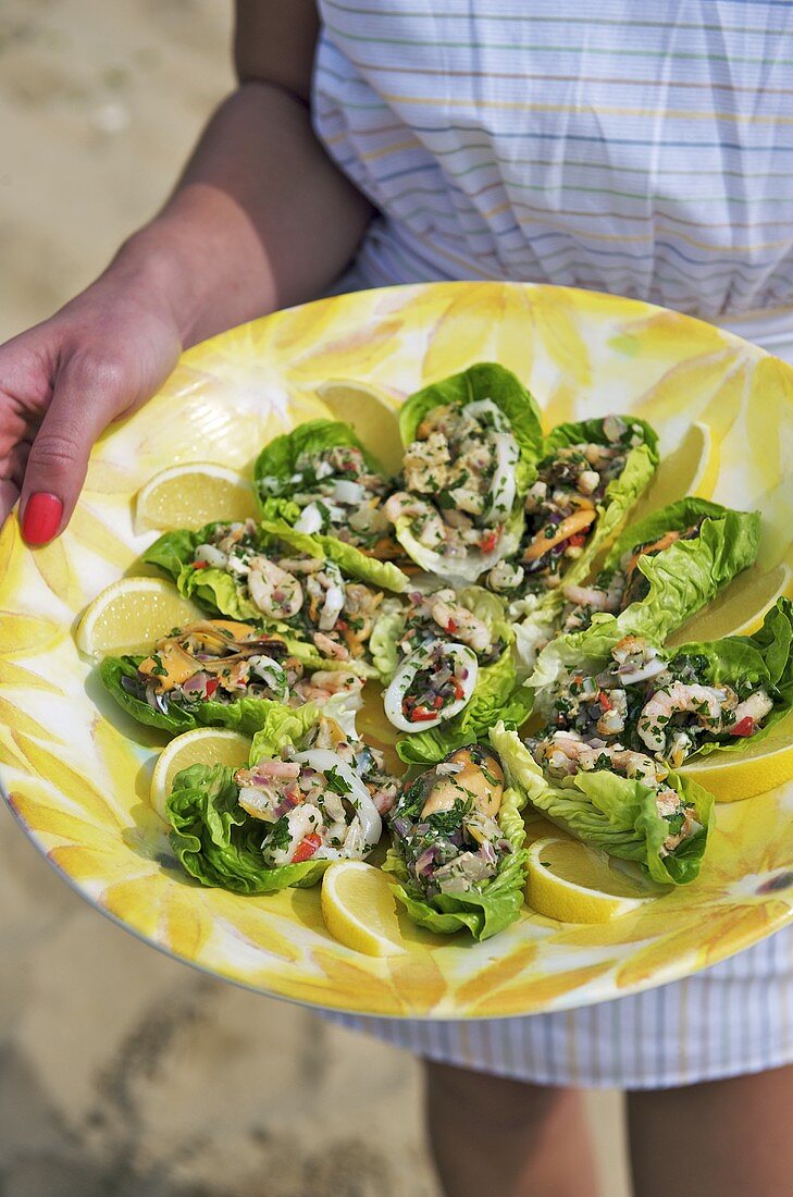 Platter of seafood salad