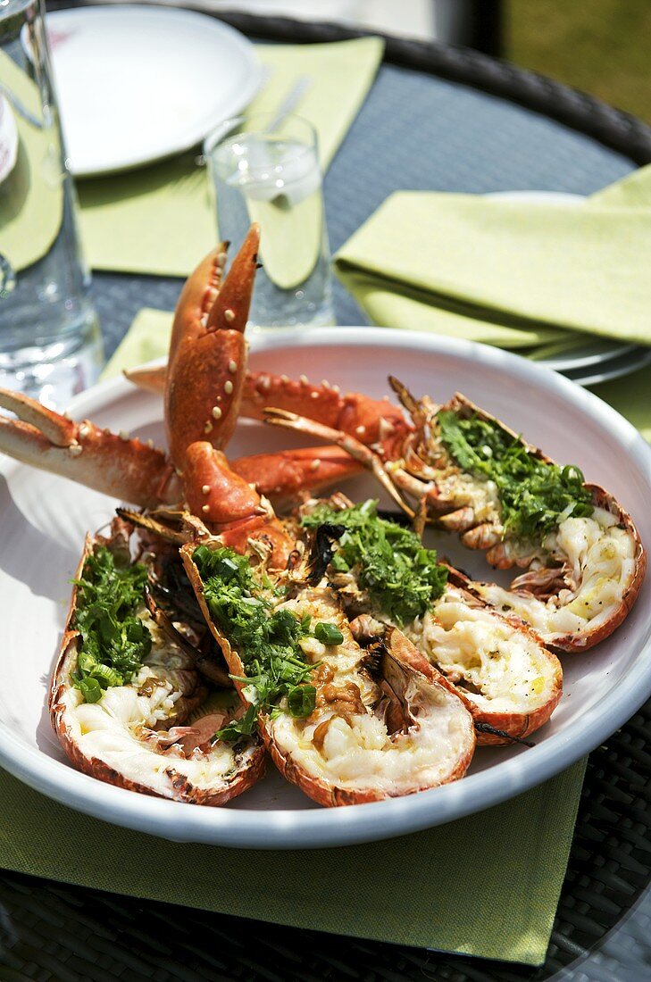 Grilled lobster with coriander salsa