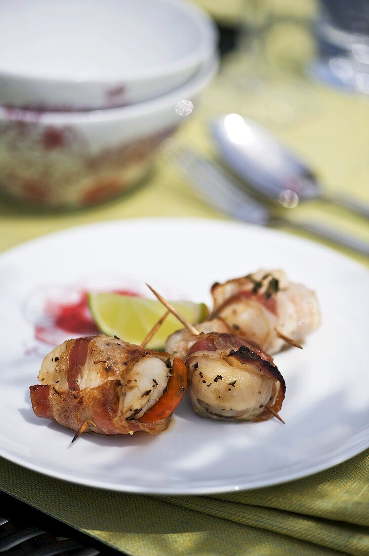 Grilled bacon-wrapped scallops