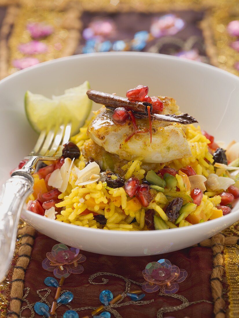 Jewelled rice with chicken breast and saffron
