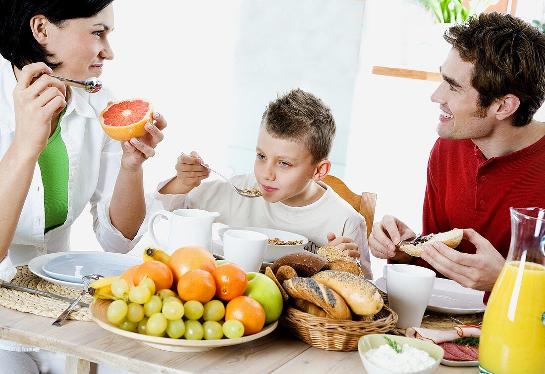 Young family at breakfast