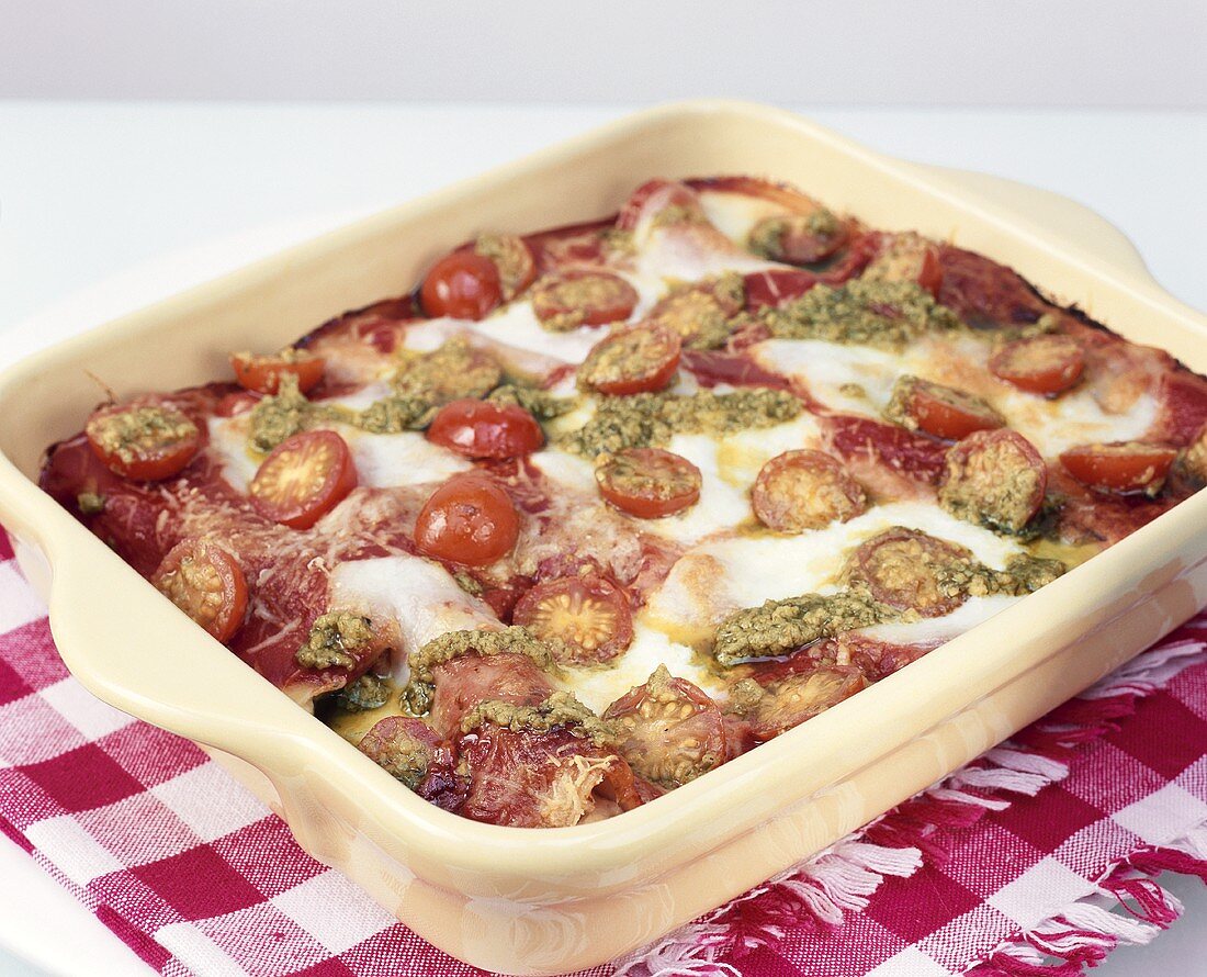 Lasagne mit Kirschtomaten und Pesto